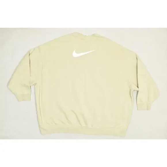 Nike Unisex Big & Tall Size XL Beige Embroidered Swoosh Sweatshirt Oversized - Picture 3 of 8